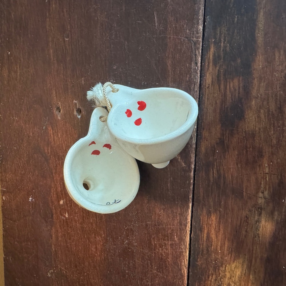 Vintage Ceramic Salt and Pepper Spoons Set Red Hearts Kitchen Decor